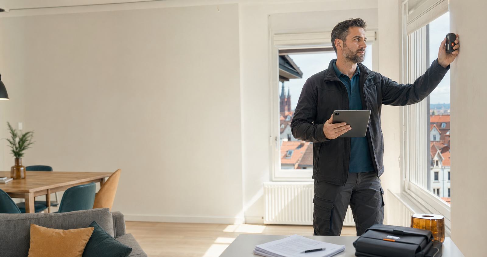 Diagnostiqueur immobilier en intervention dans un logement en Alsace